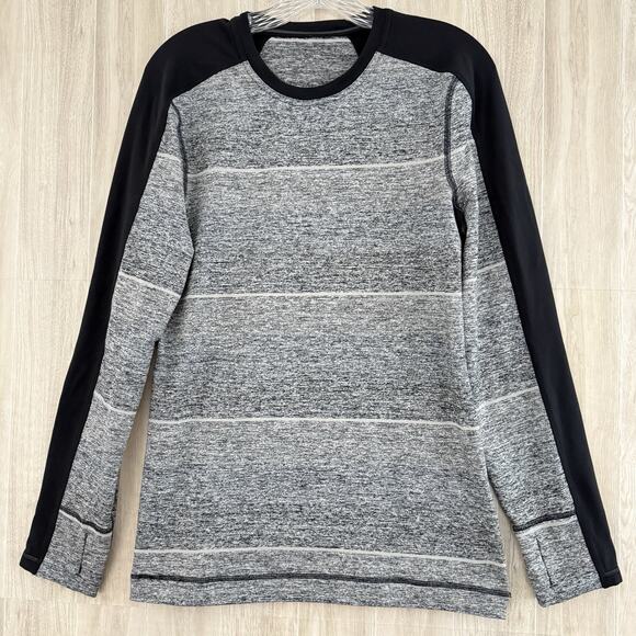 Lululemon Velocity Long Sleeve Shirt Mens Small Gray Striped Color Block Thumb - Picture 12 of 13